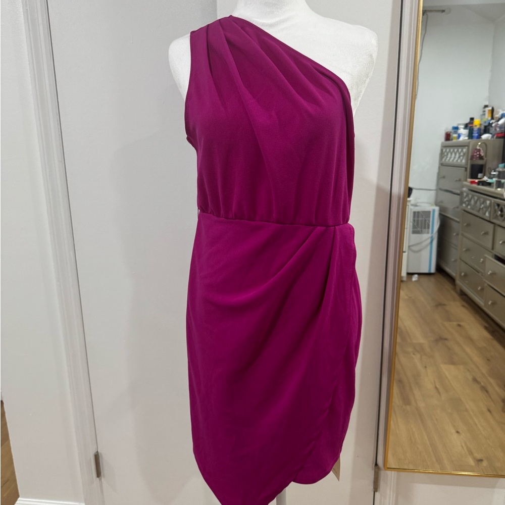 SHEIN One-Shoulder Magenta Cocktail Dress